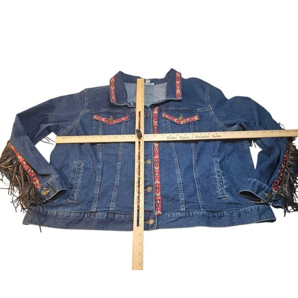Vintage Woman Within Thunderbird Fringe Aztec Y2K Denim Jacket 24W - Picture 6 of 6